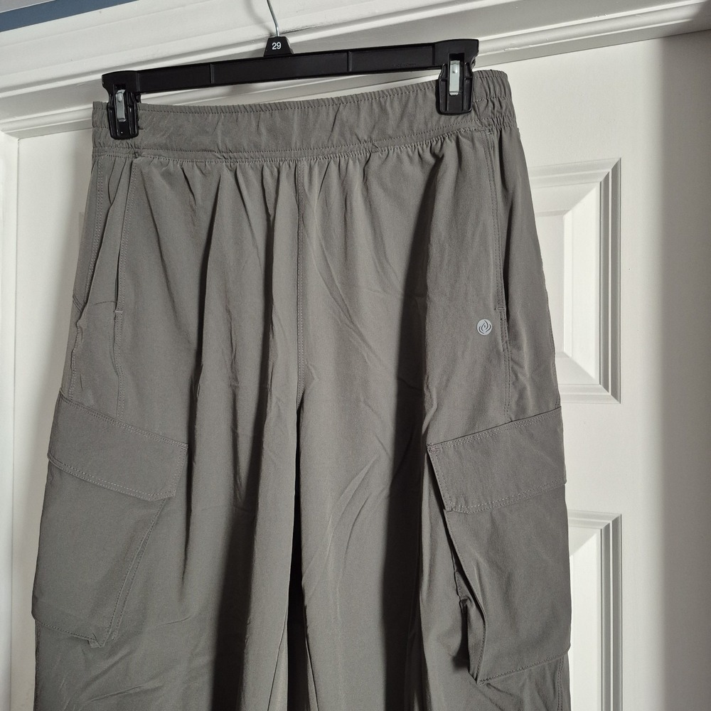 Apana Pants Womens Large Green Gray Cargo Wide Leg Baggy Parachute Stretch - Picture 3 of 11